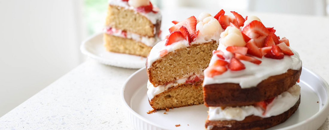 Lychee Strawberry Coconut Almond Cake Recipe